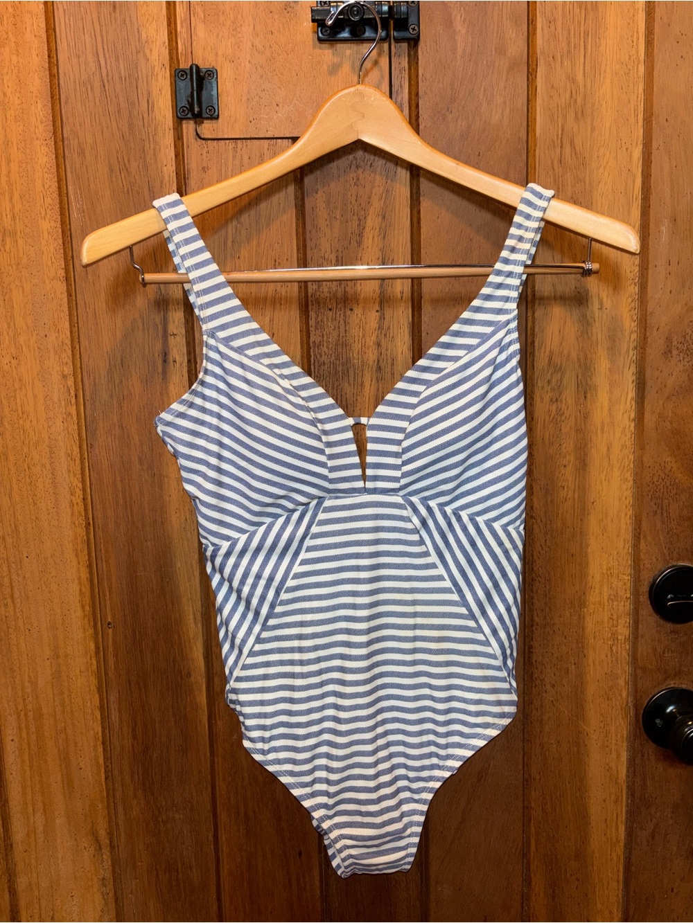 Blue and White Striped One-Piece Swimsuit